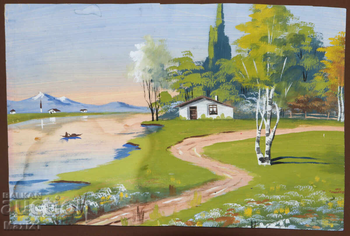 Old gouache painting, beautiful landscape with price 200.00 BGN | € 102.26