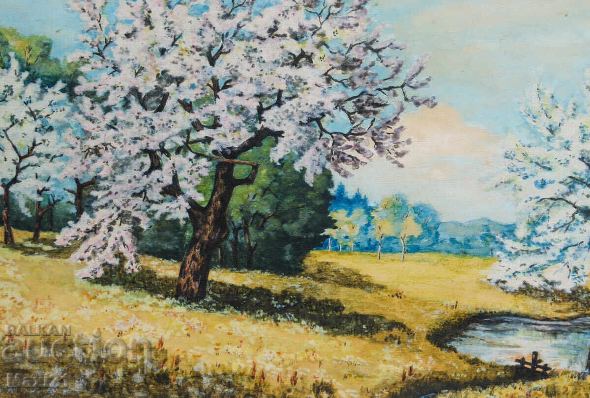 Old gouache painting, beautiful spring landscape - 5 Old gouache painting, beautiful spring landscape - 5