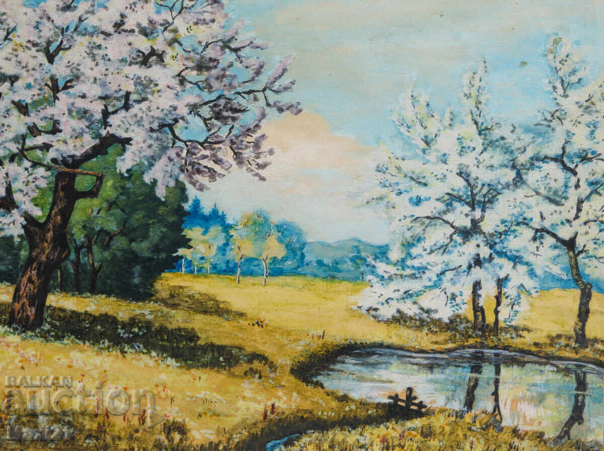 Old gouache painting, beautiful spring landscape - 7 Old gouache painting, beautiful spring landscape - 7