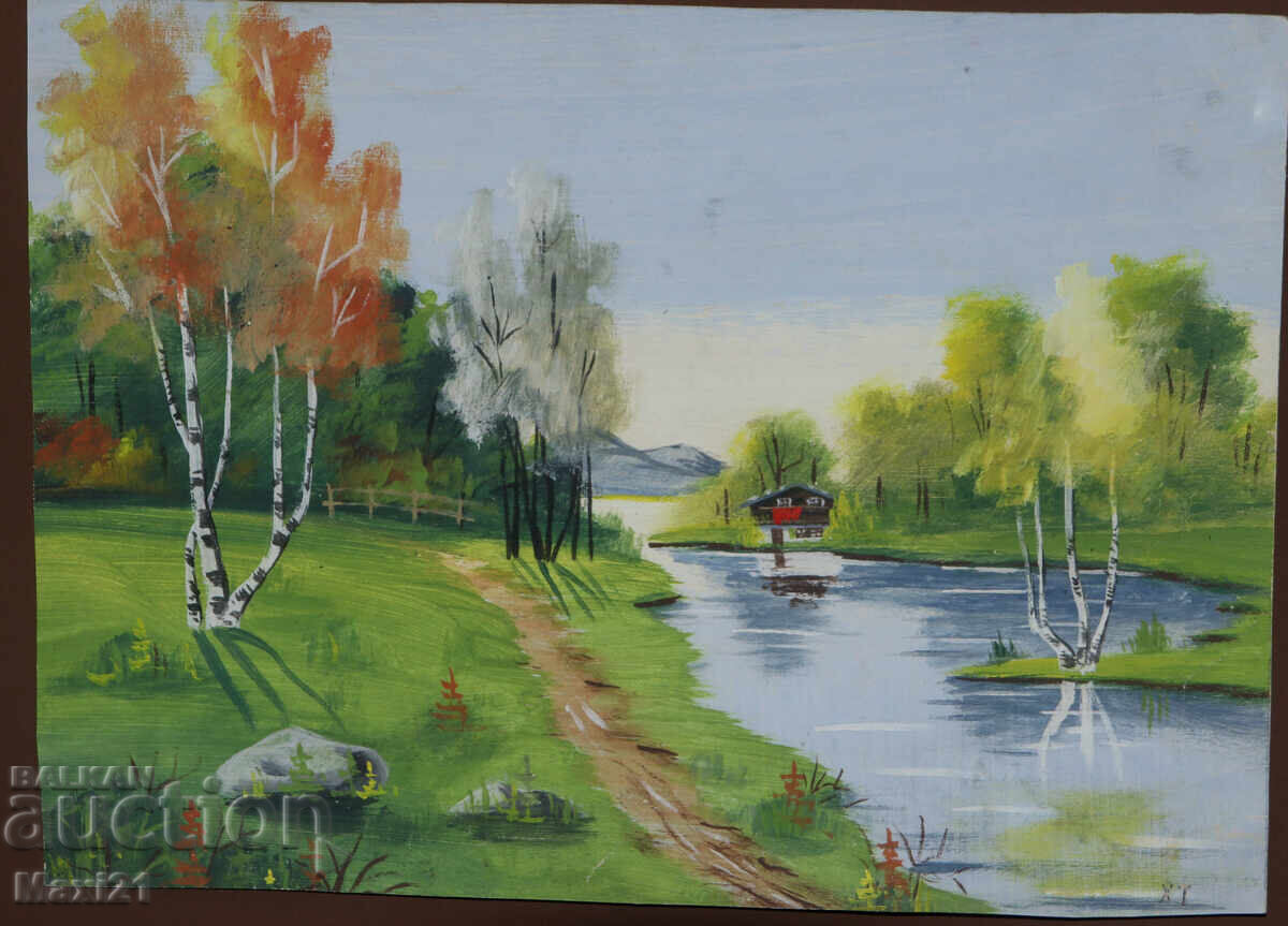 Gouache painting, river landscape with price 200.00 BGN | € 102.26