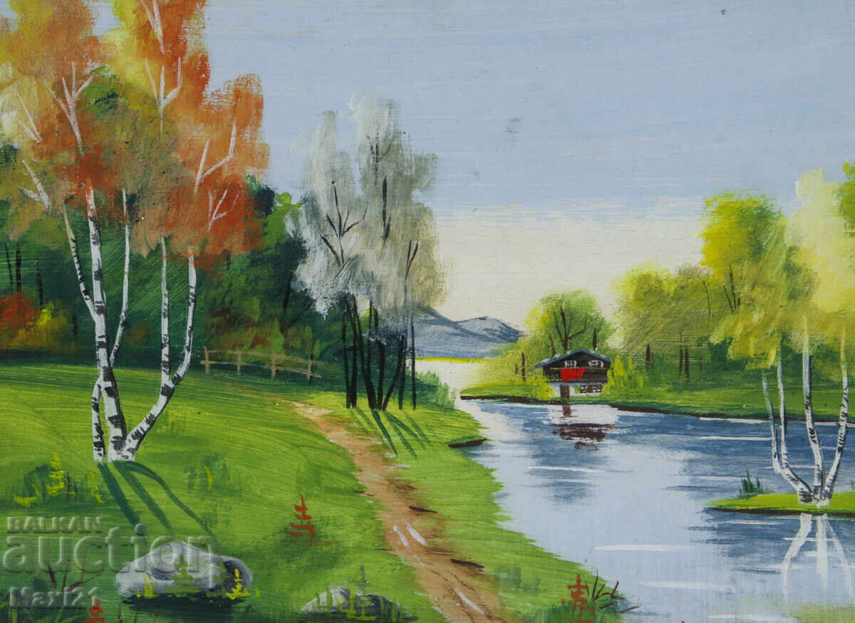 Delivery of Gouache painting, river landscape