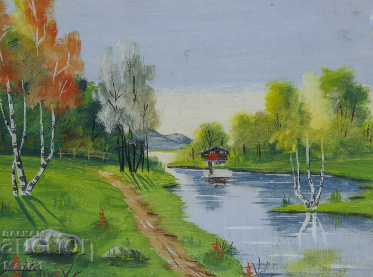 Gouache painting, river landscape - 5