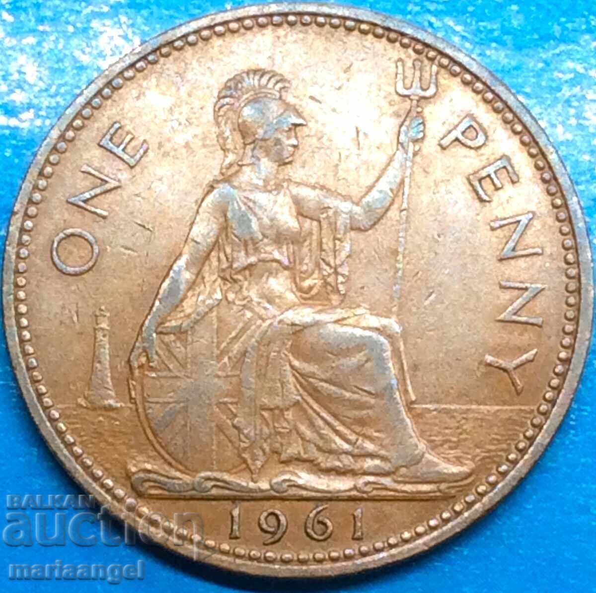 Livrarea Marea Britanie 1 penny 1961 Elisabeta II 30mm 9,5g bronz