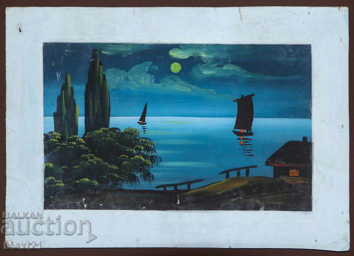 Картина гваш морски пейзаж нощ с цена 200.00 лв. | € 102.26