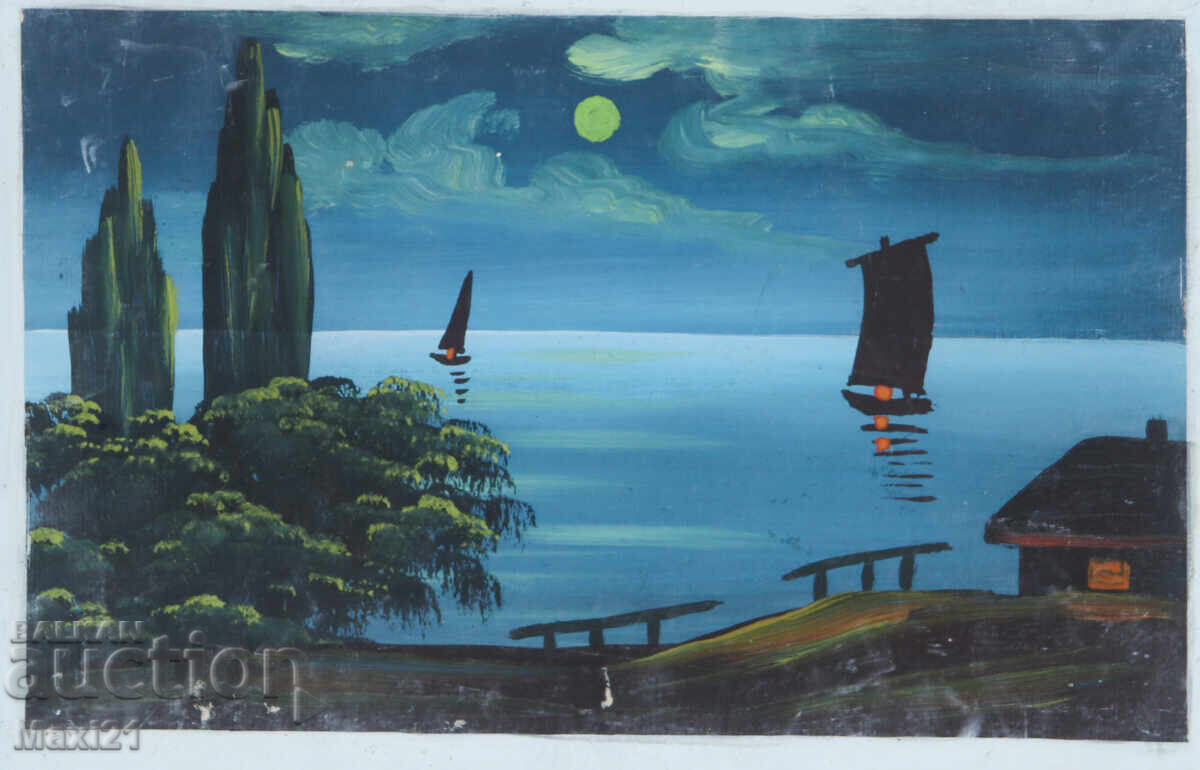 Аукцион Картина гваш морски пейзаж нощ
