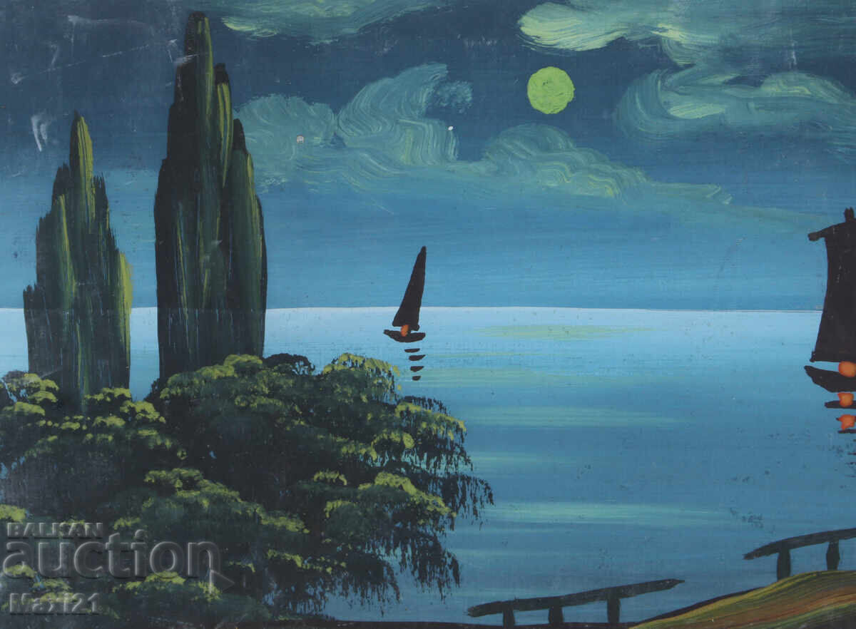 Доставка на Картина гваш морски пейзаж нощ