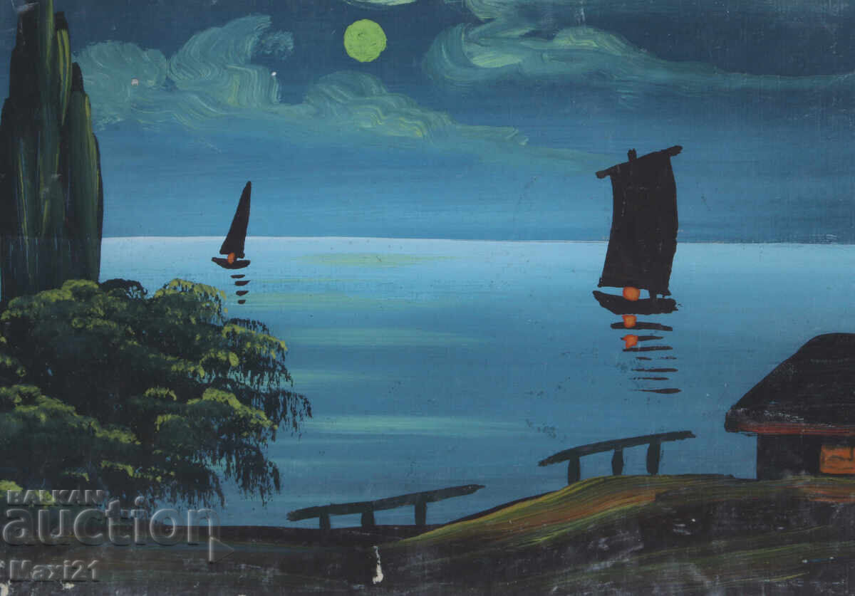 Картина гваш морски пейзаж нощ - 5