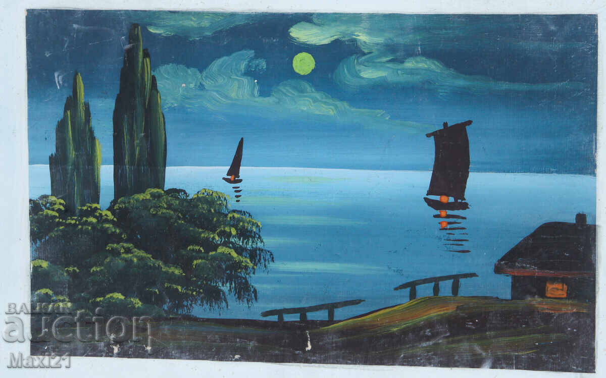 Картина гваш морски пейзаж нощ