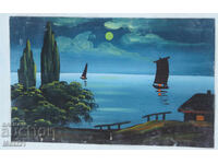 Έργο γκουάς θαλασσινό τοπίο νύχτα