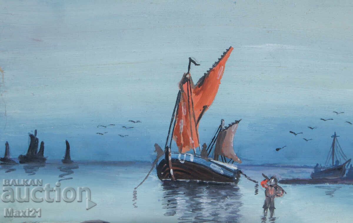 Παράδοση Πίνακας γκουάς θαλασσινό τοπίο ψαροκάικο