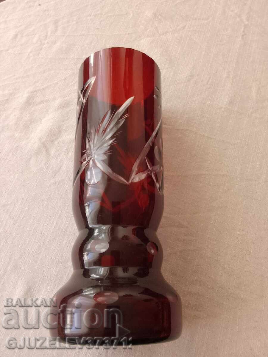 Crystal vase red crystal height 21.5 cm