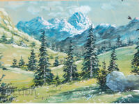 Old gouache painting, mountain landscape