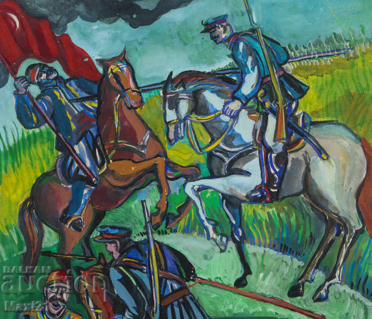 Παράδοση Εικονογράφηση γκουάς σε χαρτί, πολεμική σκηνή