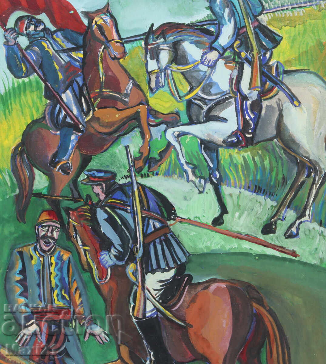 Εικονογράφηση γκουάς σε χαρτί, πολεμική σκηνή - 5