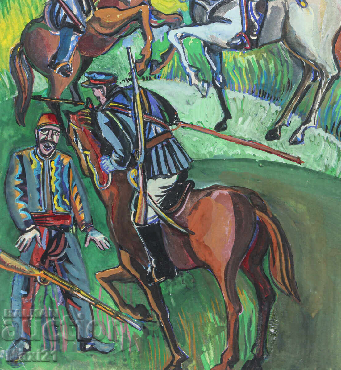 Εικονογράφηση γκουάς σε χαρτί, πολεμική σκηνή - 6