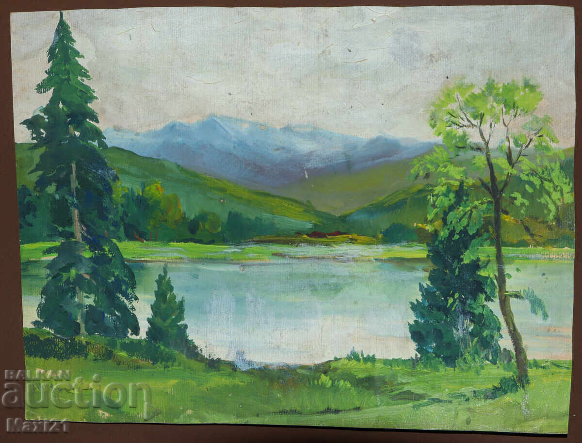 Old gouache painting, river landscape with price 200.00 BGN | € 102.26