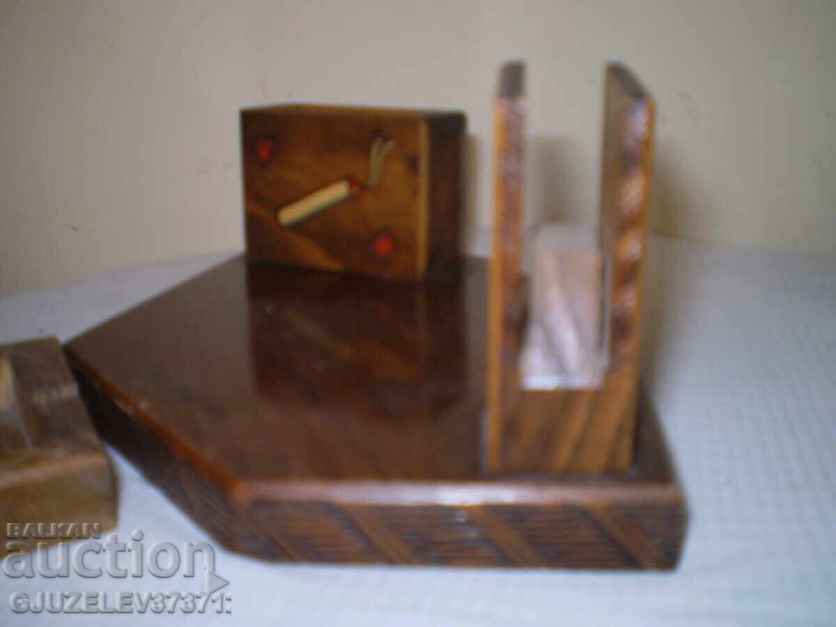 Set de birou din lemn, scrumieră și suporturi - 6