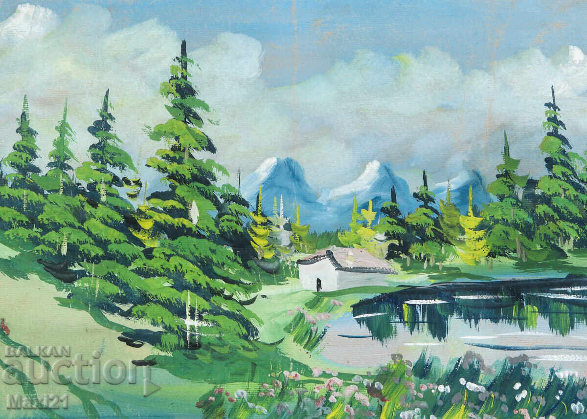 Аукцион Стара картина гваш горски пейзаж езеро