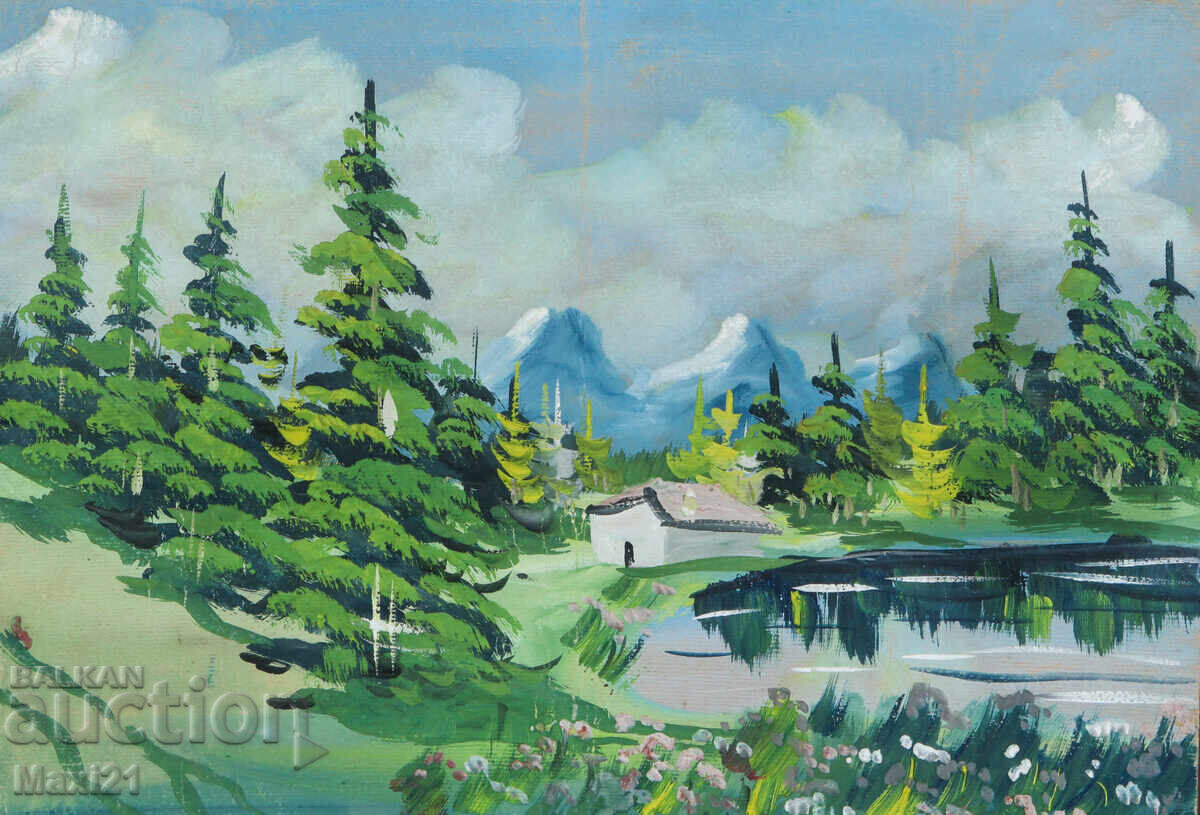 Доставка на Стара картина гваш горски пейзаж езеро