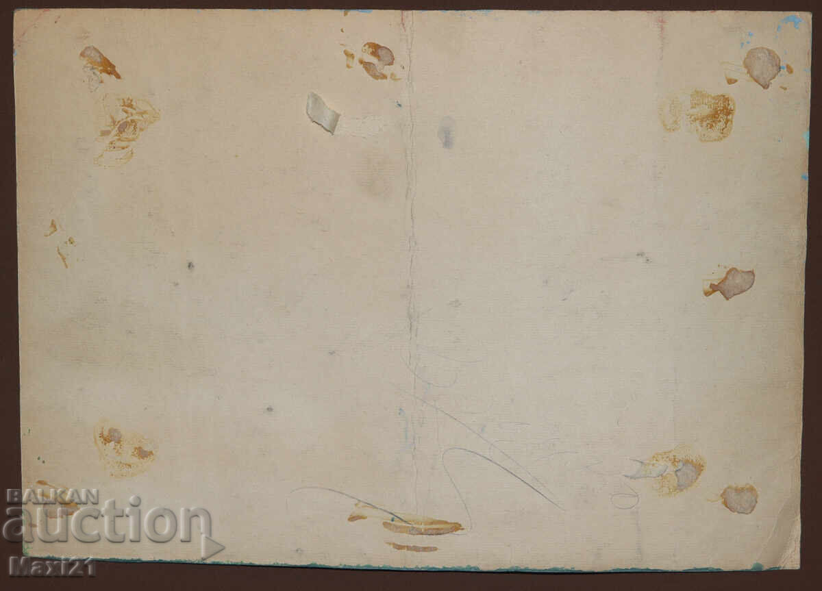 Стара картина гваш горски пейзаж езеро - 7