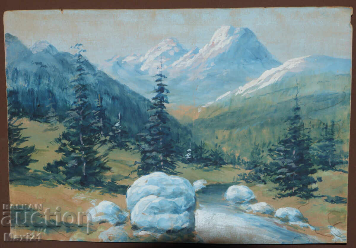 Παλιό έργο γκουάς ορεινό τοπίο με τιμή 200.00 BGN | € 102.26