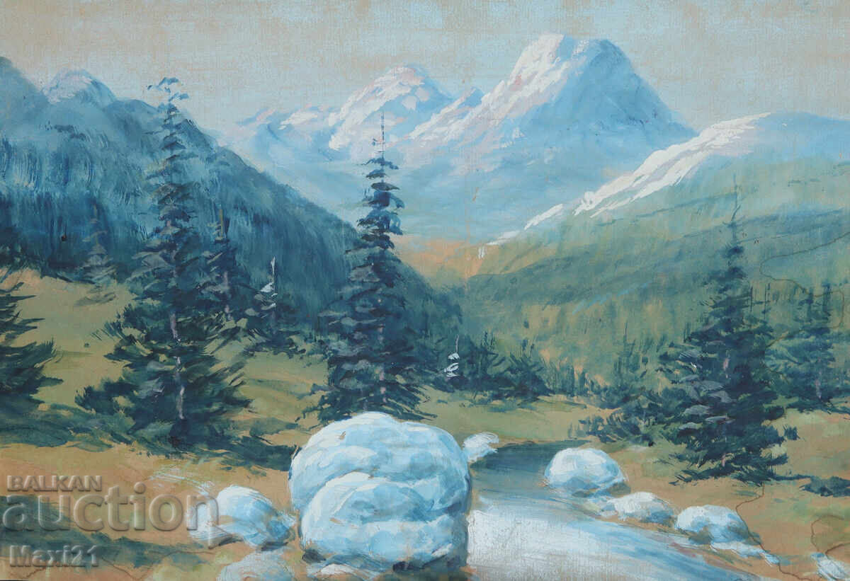 Δημοπρασία Παλιό έργο γκουάς ορεινό τοπίο