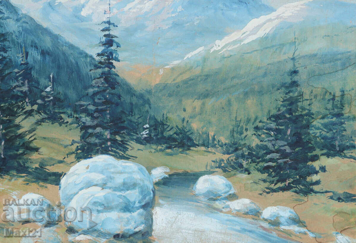 Παλιό έργο γκουάς ορεινό τοπίο - 5