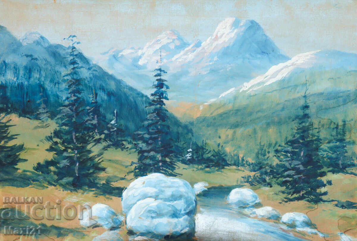 Παλιό έργο γκουάς ορεινό τοπίο