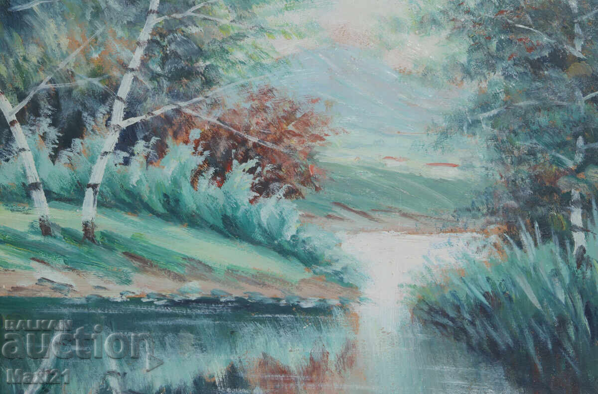 Auction  Oil painting natural landscape lake