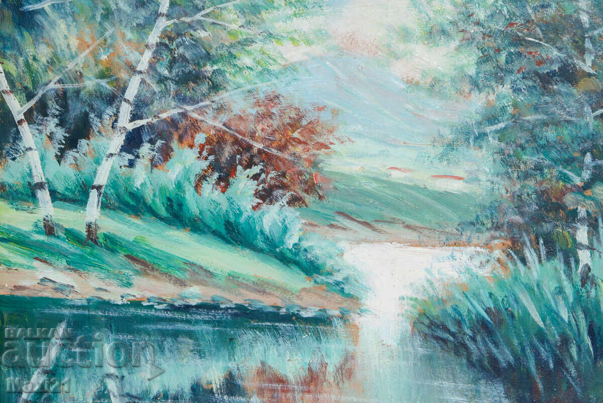 Oil painting natural landscape lake