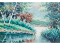 Tablou ulei pe pânză peisaj natural lac