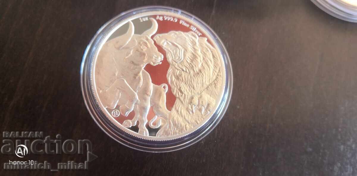 1 oz argintiu BULL and BEAR Tokelau 2022 oz cu preț € 112.00 | 219.05 BGN