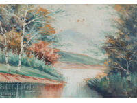 Tablou ulei pe pânză peisaj natural lac