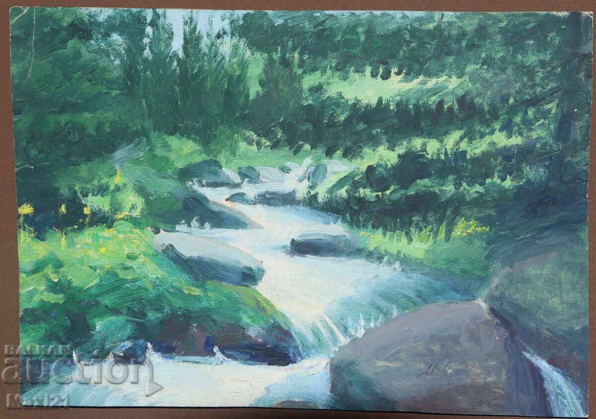 Old landscape painting oil on canvas mountain stream with price 220.00 BGN | € 112.48