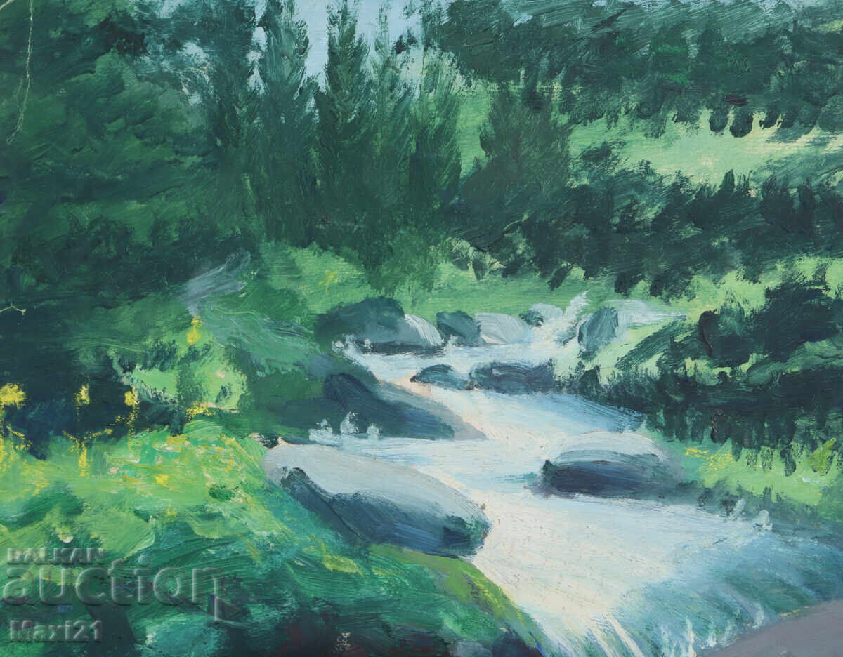 Delivery of Old landscape painting oil on canvas mountain stream