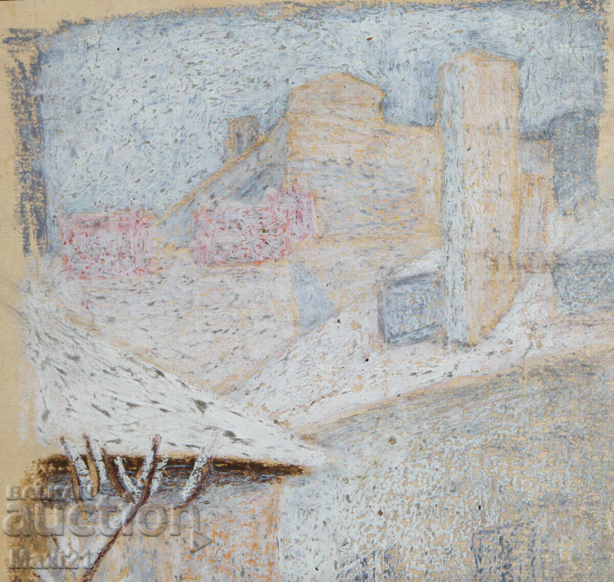 Delivery of Old painting, cityscape, gouache, pastel