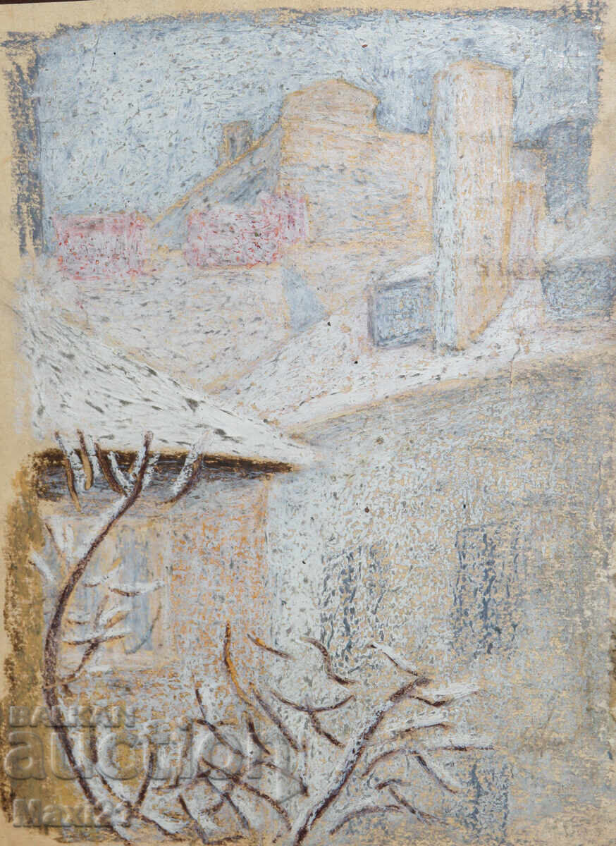 Old painting, cityscape, gouache, pastel