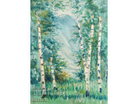 Έργο ζωγραφικής με λάδι φυσικό τοπίο δάσος με σημύδες