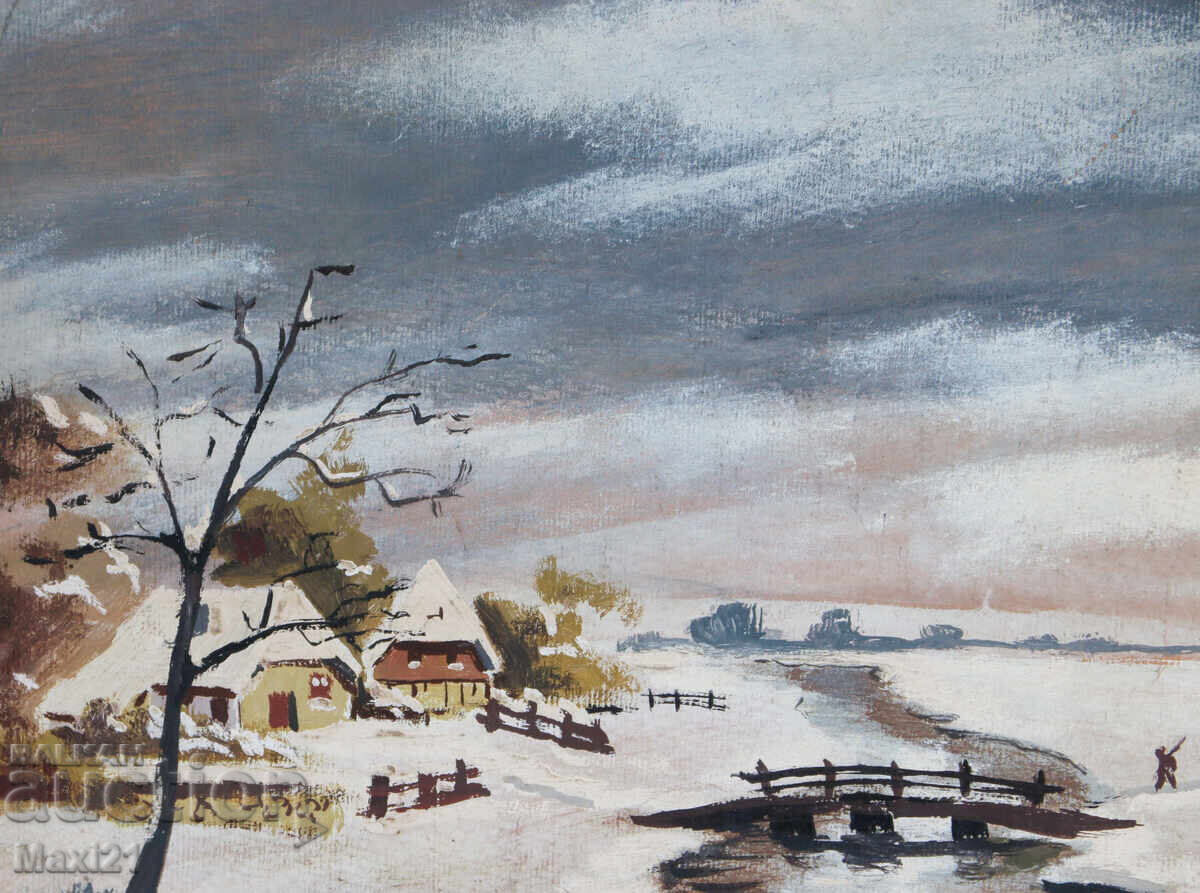 Old landscape painting gouache winter - 5