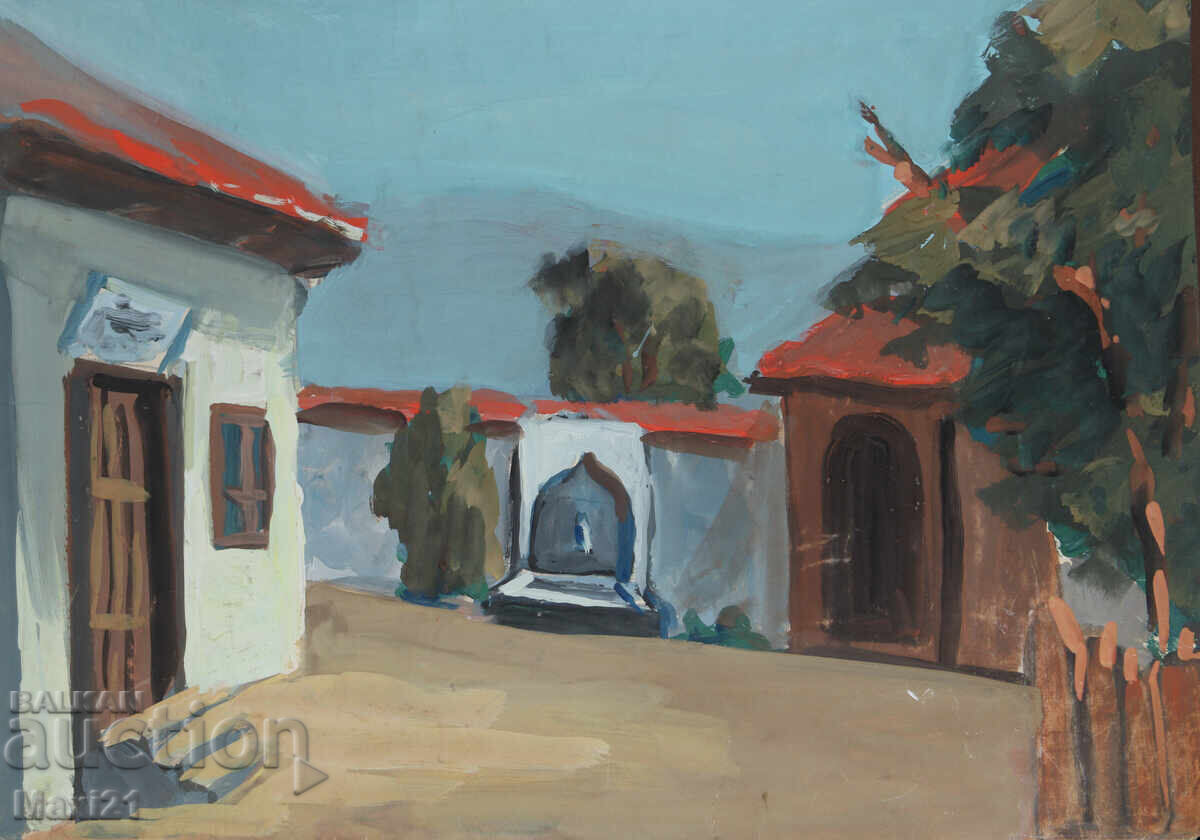 Delivery of Old landscape painting gouache houses