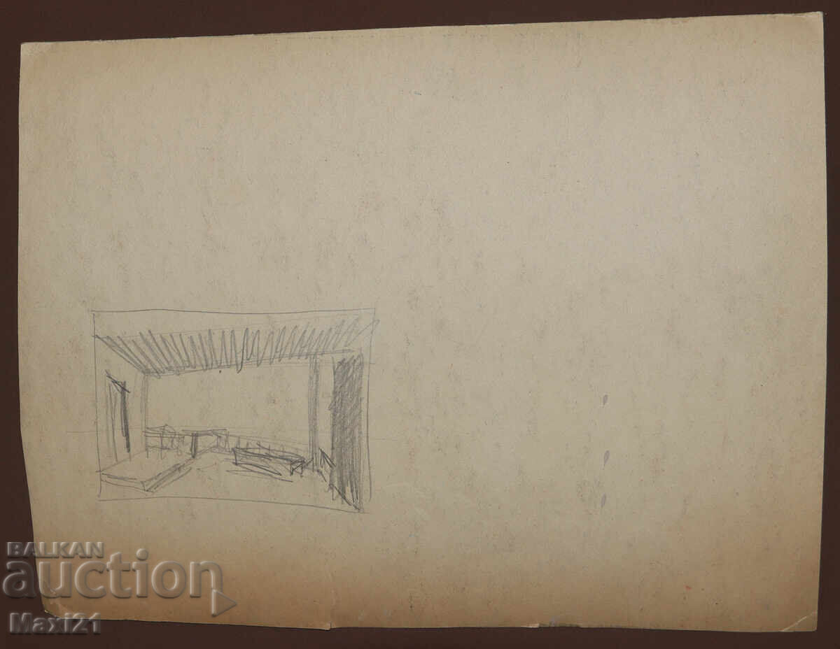 Old landscape painting gouache houses - 7