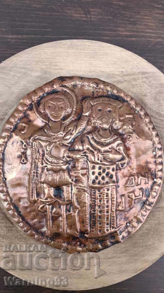 Licitație Veche icoană bulgărească de cupru - cupru forjat - Arhanghelul Mihail