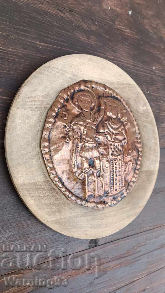 Veche icoană bulgărească de cupru - cupru forjat - Arhanghelul Mihail - 5