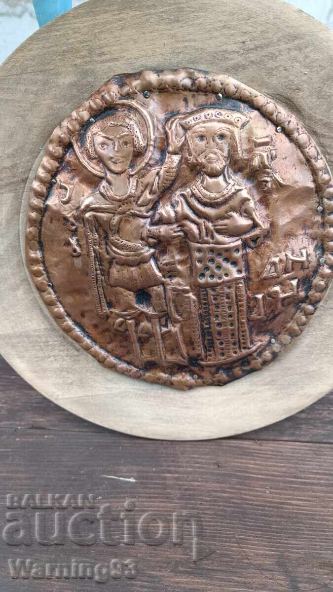 Veche icoană bulgărească de cupru - cupru forjat - Arhanghelul Mihail - 7