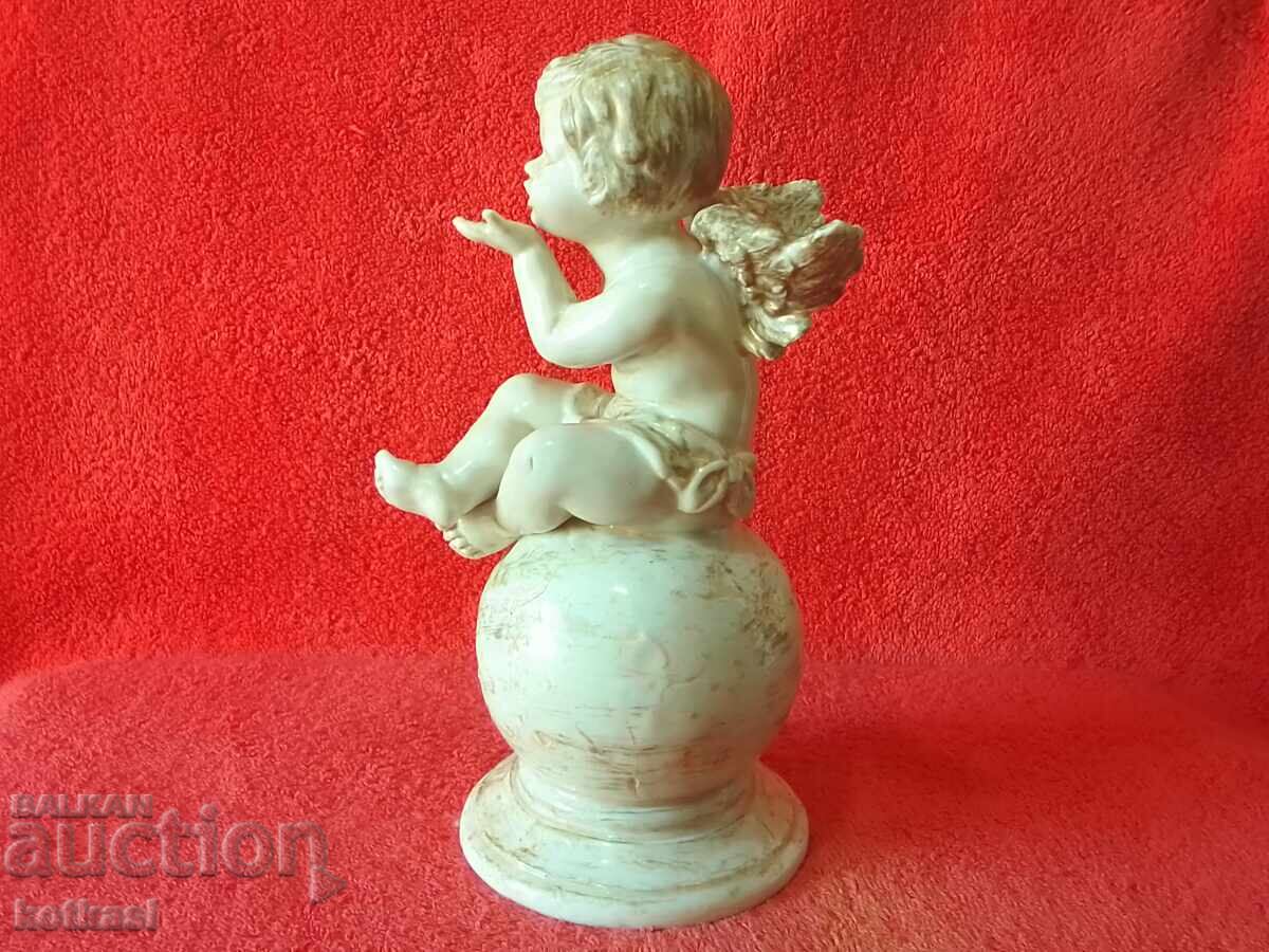 Old porcelain figure of an Angel sitting on a ball - 5
