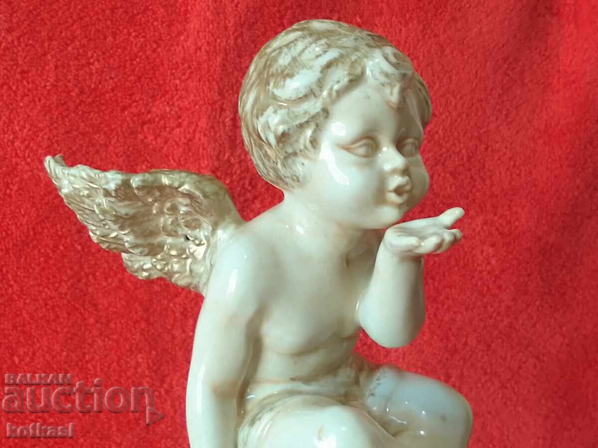 Old porcelain figure of an Angel sitting on a ball - 7