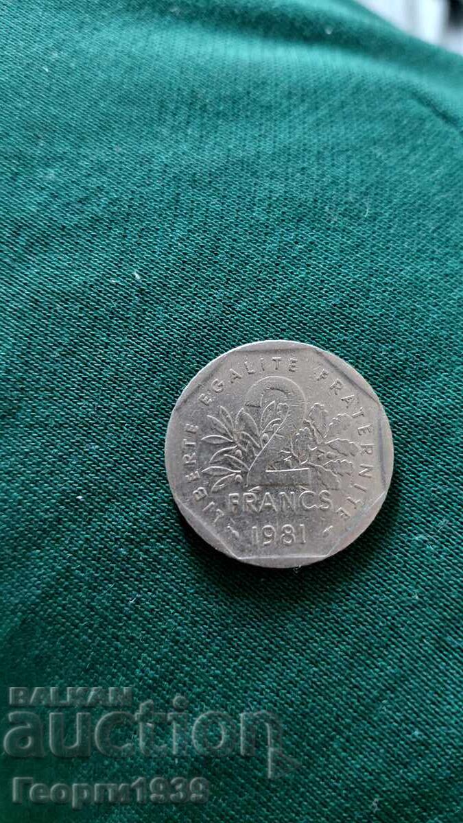 Γαλλία 2 φράγκα 1981 με τιμή 1.00 BGN | € 0.51