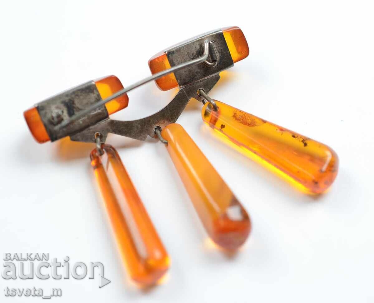 Auction  Antique silver brooch with amber USSR Silver 875 / 7.8 gr