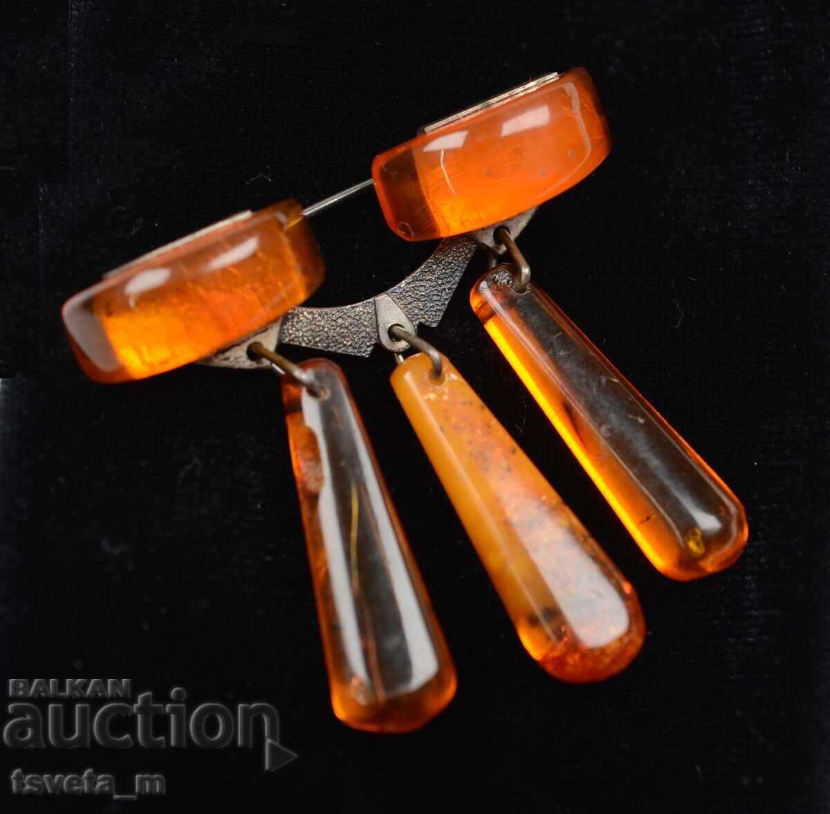 Antique silver brooch with amber USSR Silver 875 / 7.8 gr - 5