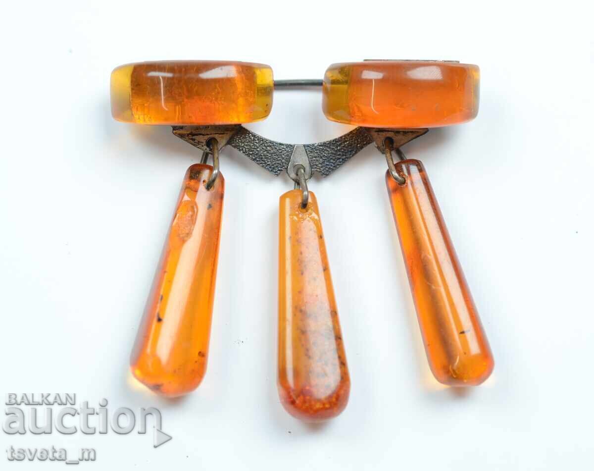Antique silver brooch with amber USSR Silver 875 / 7.8 gr